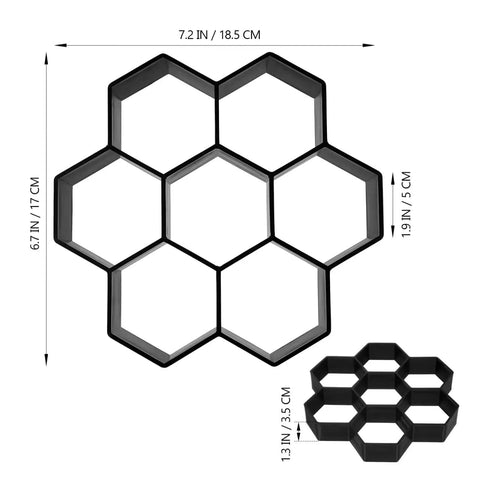 Hexagonal Concrete Molds For Walkways And Pavers DIY Cement Forms Garden Stamp Molds shown with dimensions