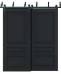 Solid Wood Bypass Barn Sliding Doors Set In Black Finish No Glass 84 By 96 Inches Classic Interior Style heavy-duty hardware