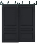 Sliding Closet Barn Bypass Doors 64x96 Inches Antracite Finish With Solid Wood Panels, metal hardware, front view