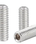 Grub Screw Set Quarter Inch By Twenty Thread, Headless Cup Point And Flat Point, Internal Hex Drive, 304 Stainless Steel, Concave End