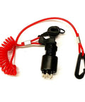 Evinrude OMC Ignition Key Switch With Safety Lanyard Push To Choke Replacement for Yamaha 5005801 175974 Direct OEM Quality Plug And Play Marine Key Switch BRP Style, red lanyard
