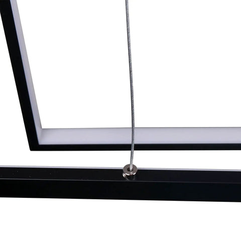 Close-up of Dope Black Acrylic LED Pendant Lights For Kitchen Island With Remote Dimmer, showing frame and cable detail.