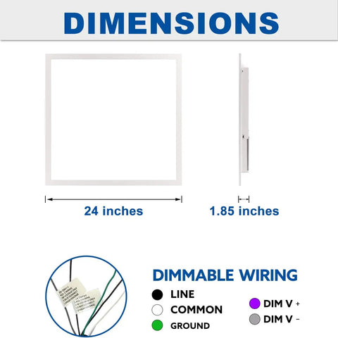 Dimensions and dimmable wiring of 2x2 Ft LED Flat Panel Light 5000K 39W 4290 LM Backlit Ceiling Fixture For Office Library Shop Store Showroom Hospital 0 10V Dimmable UL DLC 4 Pack Replacement