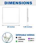 Dimensions of 2x2 Foot LED Flat Panel Light 4000K 39W 4290 Lumens Backlit Drop Ceiling Fixture with dimmable wiring