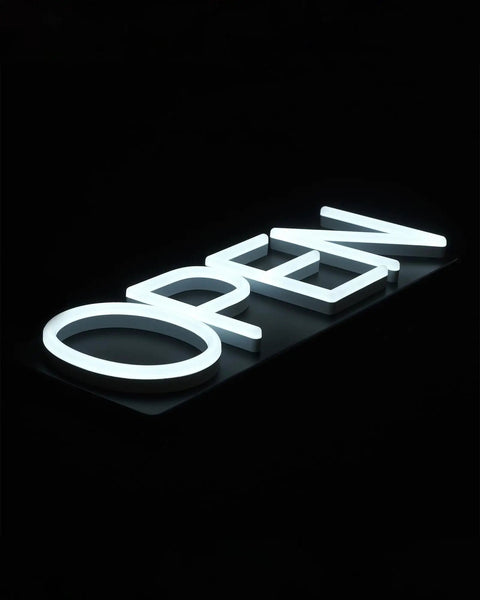 Lit White Neon Open Sign With Remote For Business Front Window Display 20x7 Inch LED Light Up Sign Plug In 12V Power Adapter Hanging Chain Included