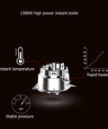 Diagram of 1300W high power instant boiler with stable pressure, constant temperature, rapid heating for espresso machine.
