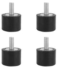 VE40 Linear Rubber Vibration Mounts 4 Pack Built Tough With High Tensile Strength Rubber Bobbin For Machinery And Fitness Equipment, Smooth Vibration Isolation And Quiet Operation, 40x30 Base With M10x25 Threads. 4 black rubber mounts with M10x25 studs