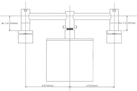 Technical drawing of Wall Mount Waterfall Tub Faucet Three-Hole Brushed Nickel, Solid Brass Bath Filler with dimensions.