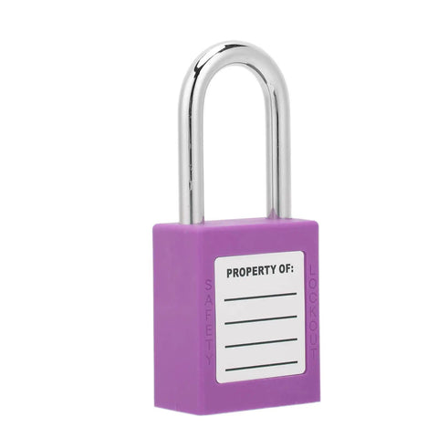 5 Pack 38mm Industrial Safety Padlocks Lockout Tagout Kit With 10 Keys And Writable Labels NonConductive For Machine Building Electrical Maintenance Built Tough As Nails And Resists Impacts Standing Strong Through Freezing Or Scorching Temps. Purple 38mm nylon safety padlock with writable label and steel shackle