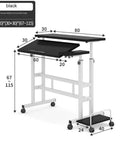 Effortless Height Adjustable Rolling Computer Desk, Foldable Standing Laptop Table with dimensions 80x30 cm and wheels.