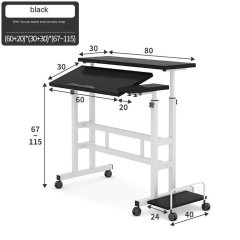 Effortless Height Adjustable Rolling Computer Desk, Foldable Standing Laptop Table with dimensions 80x30 cm and wheels.