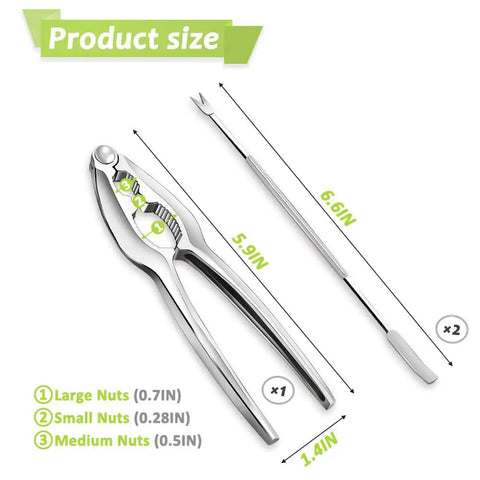 Image of Three Piece Lobster Crackers And Picks Set Stainless Steel Crab Leg Tools with dimensions, including cracker at 5.9 inches.