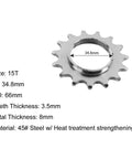 15T Freewheel Sprocket with measurements for Five Size Set Freewheel Sprockets 13T 14T 15T 16T 17T For Single Speed Fixed Gear Bike