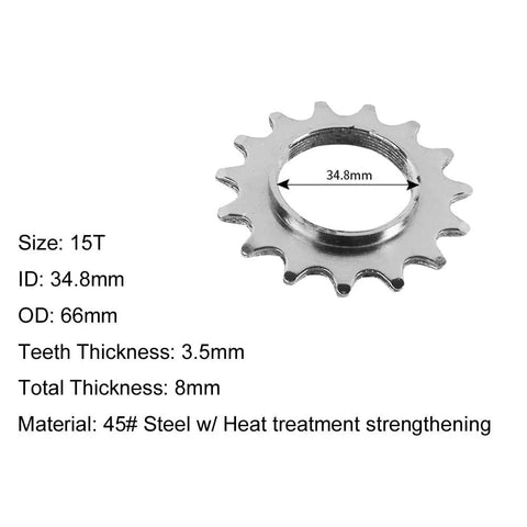 15T Freewheel Sprocket with measurements for Five Size Set Freewheel Sprockets 13T 14T 15T 16T 17T For Single Speed Fixed Gear Bike