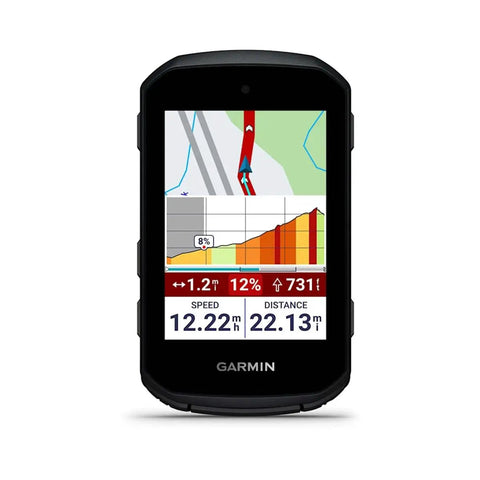 Edge 850 Compact GPS Cycling Computer With Vivid Color Touchscreen showing elevation and speed data on display