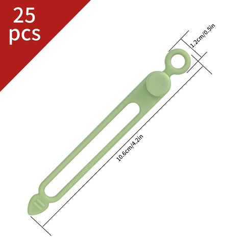 Must Have 25 Silicone Cable Ties Set For Home Office And Kitchen Reusable Wire Organizers, single green tie, dimensions shown