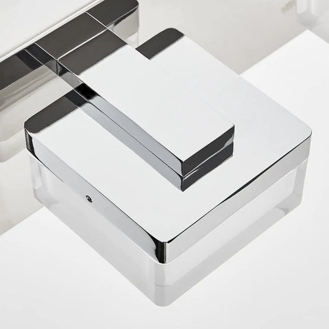 Close-up of Dope Four Light LED Vanity Fixture Over Mirror In Gloss Chrome 24.9 Inch Bathroom Vanity Light base detail