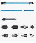 2D Measuring Gauge For Sheet Metal Repair And Vehicle Frame Straightening components with blue aluminum rulers and black fittings.