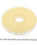 Heavy Duty Strapping Tie Roll For Easy Bundling And Shipping, transparent packing strap with dimensions shown on white background.