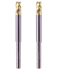 Two solid carbide end mills with gold cutting tips and purple-silver shanks, 5/16 inch diameter.