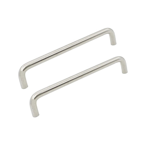 Pair of stainless steel arched drawer pulls, 128mm hole centers. Part of Six Pack Stainless Steel Cabinet Hardware set for kitchen cabinets.
