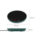 Tempered Glass Top Cup Warmer Pad With Digital Display And Auto Timer To Keep Your Morning Brew Piping Hot And Dodge The Cold Coffee Blues On Busy Weekdays, showing top view and side view with dimensions.