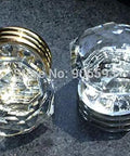 Sweet 20 Piece Lot Of 35 MM Crystal Cabinet Pulls And Cabinet Door Knobs Featuring Slick Chrome Brass Base on dark surface.