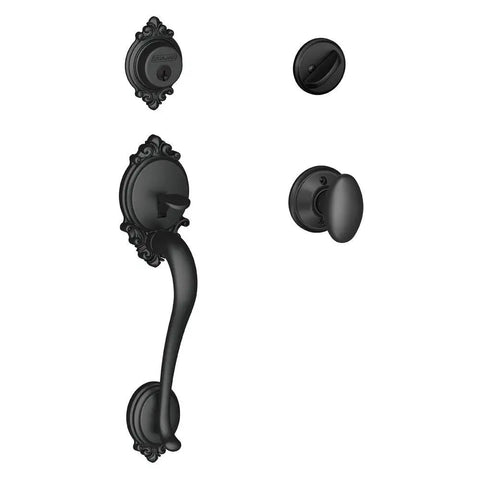 Brookshire Single Cylinder Handleset With Siena Knob In Matte Black Dope Finish For One And Five Eighths To One And Three Quarters Inch Doors Adjustable Throughbolt Self Aligning Screws Classic Traditional Entry Lockset With Real Easy Install