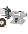 Top Shelf Bench Grinder And Buffer Kit Featuring 6 Inch Wheel Dimensions with wire brush attachment for metal polishing.