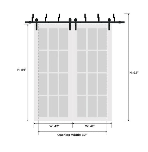 Frosted Glass Barn Sliding Closet Doors With Hardware Kit 84 By 96 Inches 2 Panels Bypass Style White Silk Finish Ready To Install Includes 8 Foot Rails Hangers Floor Guides Anti Jump Pins Modern Wardrobe Upgrade.