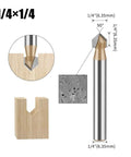 Six Piece CNC Router Bits Set With One Quarter Inch Shank For V Groove And Round Nose Engraving Mortising Slotting Trimming Surfacing And More A Versatile Entry Level Woodworking Kit For Beginners In Wood Plastic And Acrylic shown with measurements