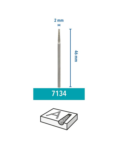 Diamond Flat Head Engraving Bits Set Two Pack 2.0mm diamond coated point, shown with size dimensions of 2mm width and 46mm height.