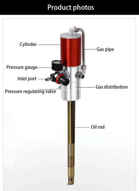 Heavy Duty Pneumatic Grease Pump Air Powered Drum Filler Built Tough With Fifty To One Pressure Ratio Point Eight Five Liter Flow Sixteen Foot Blast Proof Hose And Three Sixty Degree Rotating Nozzle For Professional And Weekend Wrenching