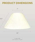 Side Pleat Basic Silk Lamp Shade Eggshell 7 Inch Top 20 Inch Bottom 12.5 Inch Height Shantung Fabric dimensions