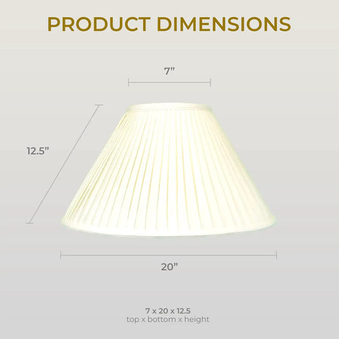 Side Pleat Basic Silk Lamp Shade Eggshell 7 Inch Top 20 Inch Bottom 12.5 Inch Height Shantung Fabric dimensions