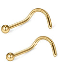 Gold 20G Curved Nose Stud Ring With 2mm Ball For Nostril Piercing 316L Surgical Steel Twister Screw Nose Jewelry 0.8mm Gauge 6mm Pin Curved Bar Includes Two Pieces