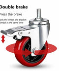 Heavy Duty Dual Locking Swivel Caster Wheels With M16 Threaded Stem Built Tough As Nails PU Wear Resistant Furniture Replacement, close up of double brake feature.