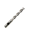 End mill, HSS square-nose, 2-flute, 42° helix, side view, 0.5 in dia, 5 in OAL, Weldon shank, uncoated