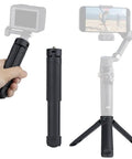 Pocket Sized 2 In 1 Mini Tripod Desk Stand And Handheld Grip, ultra lightweight 2 oz, shown in handheld and tripod modes for smartphones.