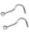18G 1.0mm Curved Nose Stud Ring Twister Screws With 2mm Ball, 316L Surgical Steel Nose Jewelry Set, silver curved studs