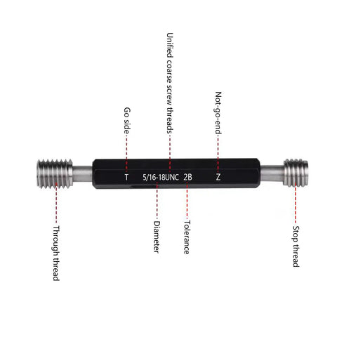 Double End Thread Plug Gauge 5 By 16 By 18 UNC 2B GO And NOGO Unified Thread Gauge, tool steel, right-hand style, black body