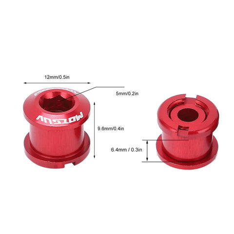 Aluminum Chainring Bolts And Nuts Kit With Wrench For Sprocket Fixing Red Anodized Crankset Screws 9mm And 10mm Hex Road Bike Parts Built For Easy No Fuss Install Secure Fit Pro Grade Performance, red aluminum chainring nut dimensions shown