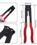 Go-To CV Joint Axle Boot Clamp Pliers Tool With 24 Crimp Bands Ear Type Extension, black and red pliers with measurements