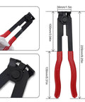 Go To CV Joint Axle Boot Clamp Pliers Tool With 20 Crimp Bands showing red handles and measurements