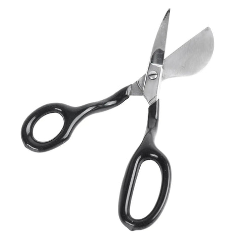 Duckbill Napping Shear 7 Inch For Carpet Pile And Applique Pro Grade Ergonomic Grip Scissors with black handle, open position.