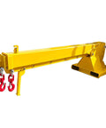 Pro Grade Forklift Telescopic Boom Jib Crane Hoist 4400 Lb Capacity with yellow frame and hooks for lifting applications.