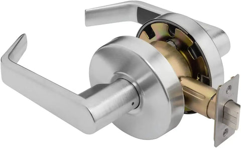 Front view of Aug 30 26D Grade 2 Commercial Duty Passage Lever, ADA Compliant, Satin Chrome Finish, showing heavy duty internal springs.