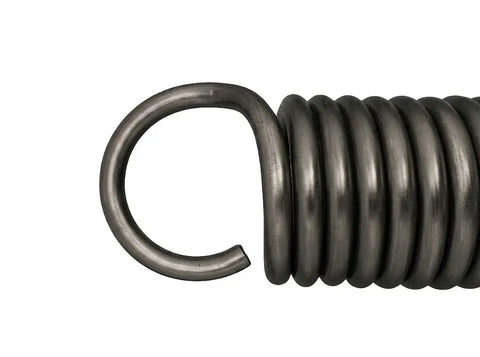 Heavy Duty Extension Spring With .250 Inch Steel Wire 1.5 Inch Outer Diameter And 16 Inch Length close-up showing coiled design and hook end.