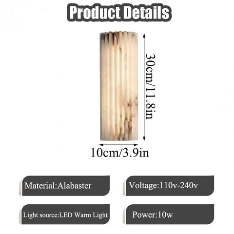 TTBDDDYH LED Light Source Indoor Wall Light, Nordic Minimalist Style Wall Sconce, 11.8 Inch Alabaster Lamp dimensions with details.