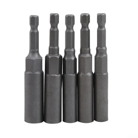 Heavy Duty 5 Piece Chrome Vanadium Steel Hex Socket Drill Adapters Set For Screwdrivers And Hand Drills, front view